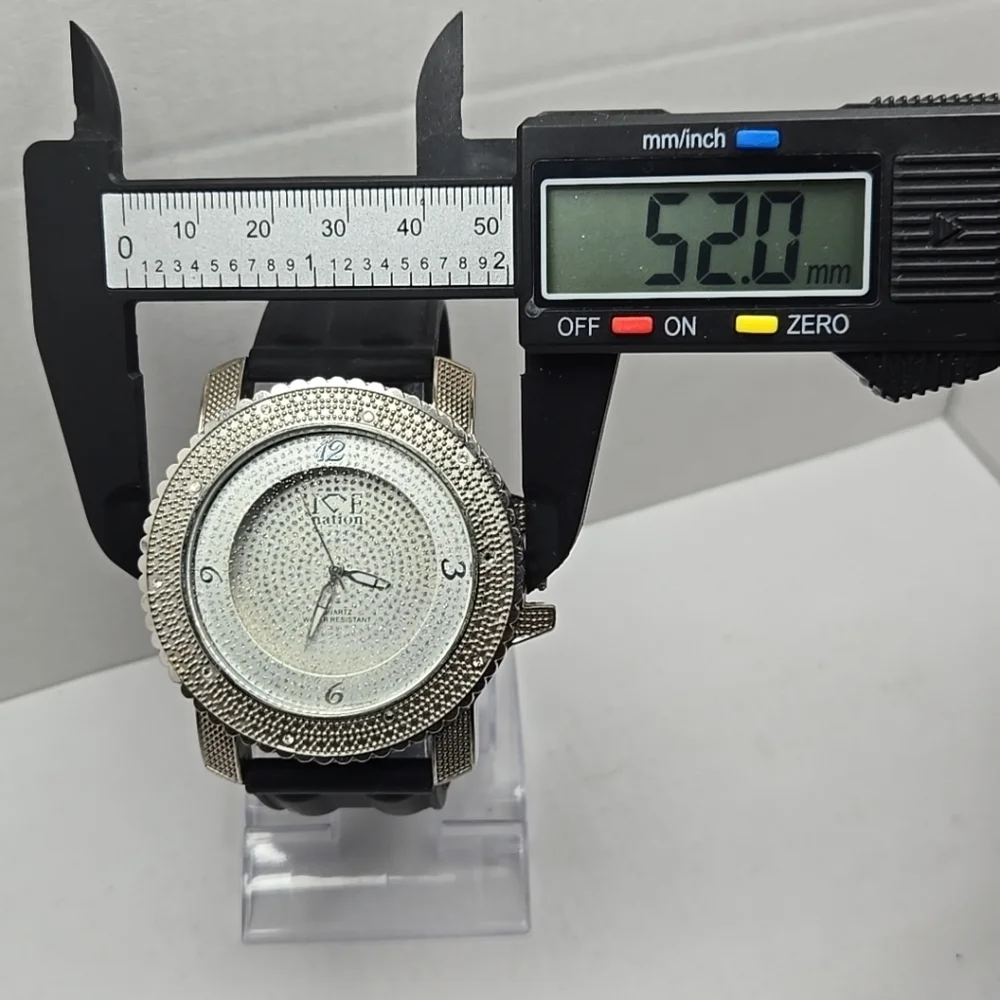 Mens Ice Nation SF-1030 Faux Diamond Dial Watch Silver Tone New Battery